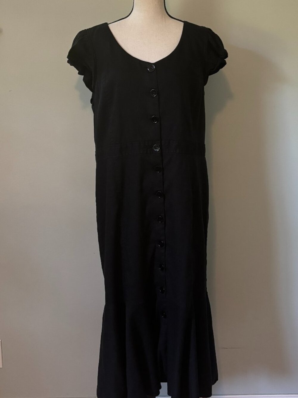 Rachel Parcell Black Linen Blend Button-Front Puff Sleeve Dress Size XL Like New
